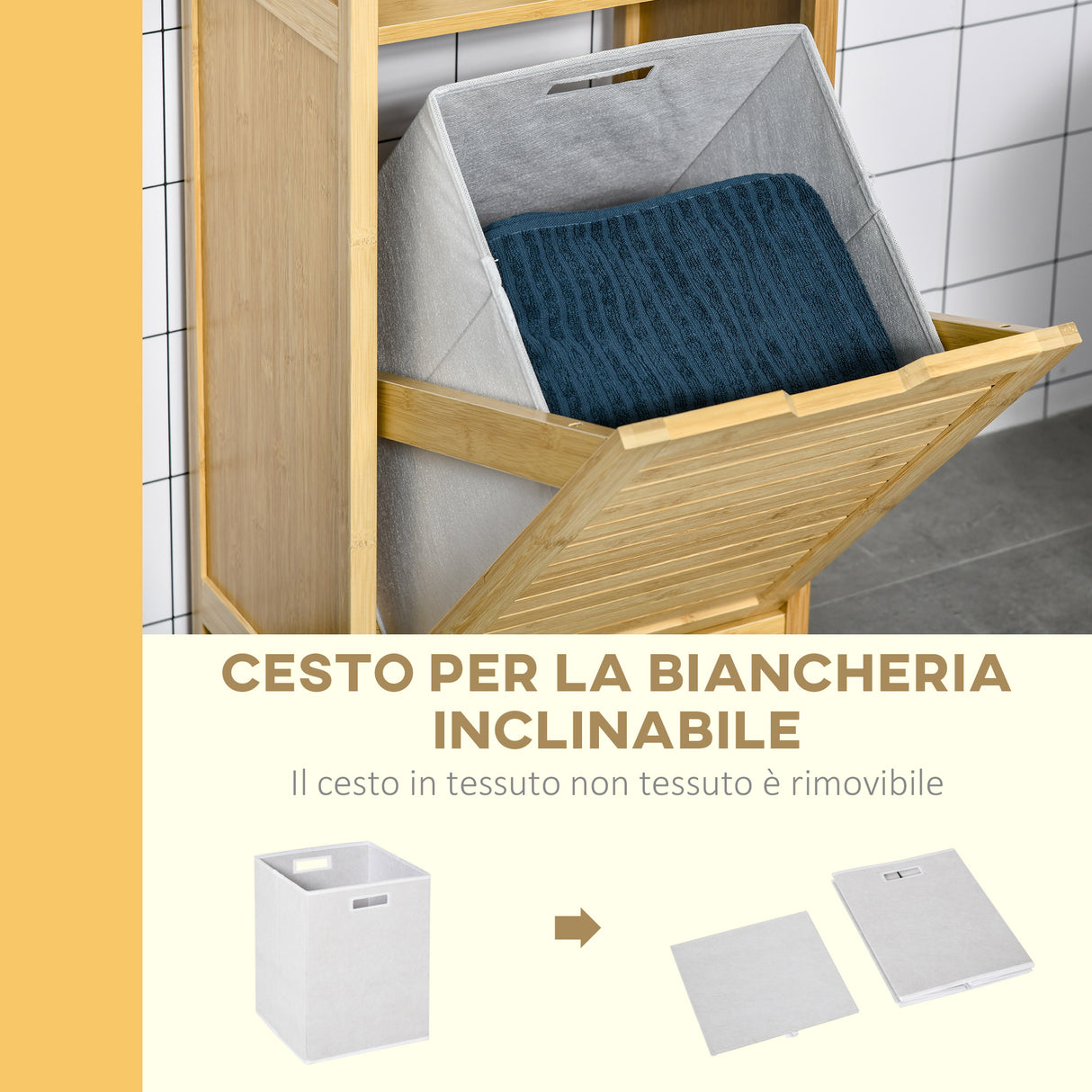 easycomfort easycomfort mobiletto bagno con cesto multiuso per bucato e giocattoli in mdf e bambu 40x30x86 5cm