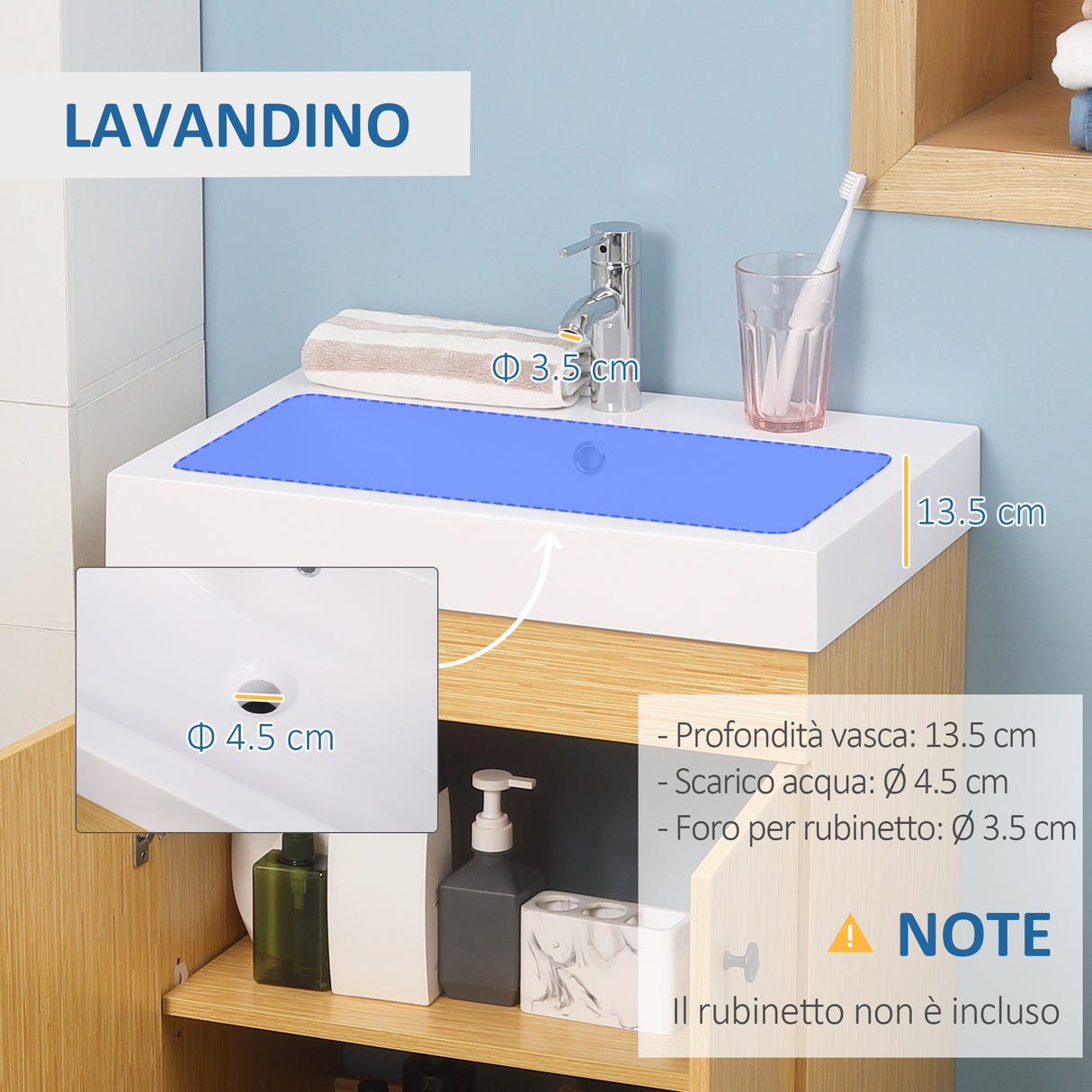easycomfort easycomfort mobile bagno sotto lavabo in truciolato con ripiani regolabili e lavello curvo 60x41 5x88 cm