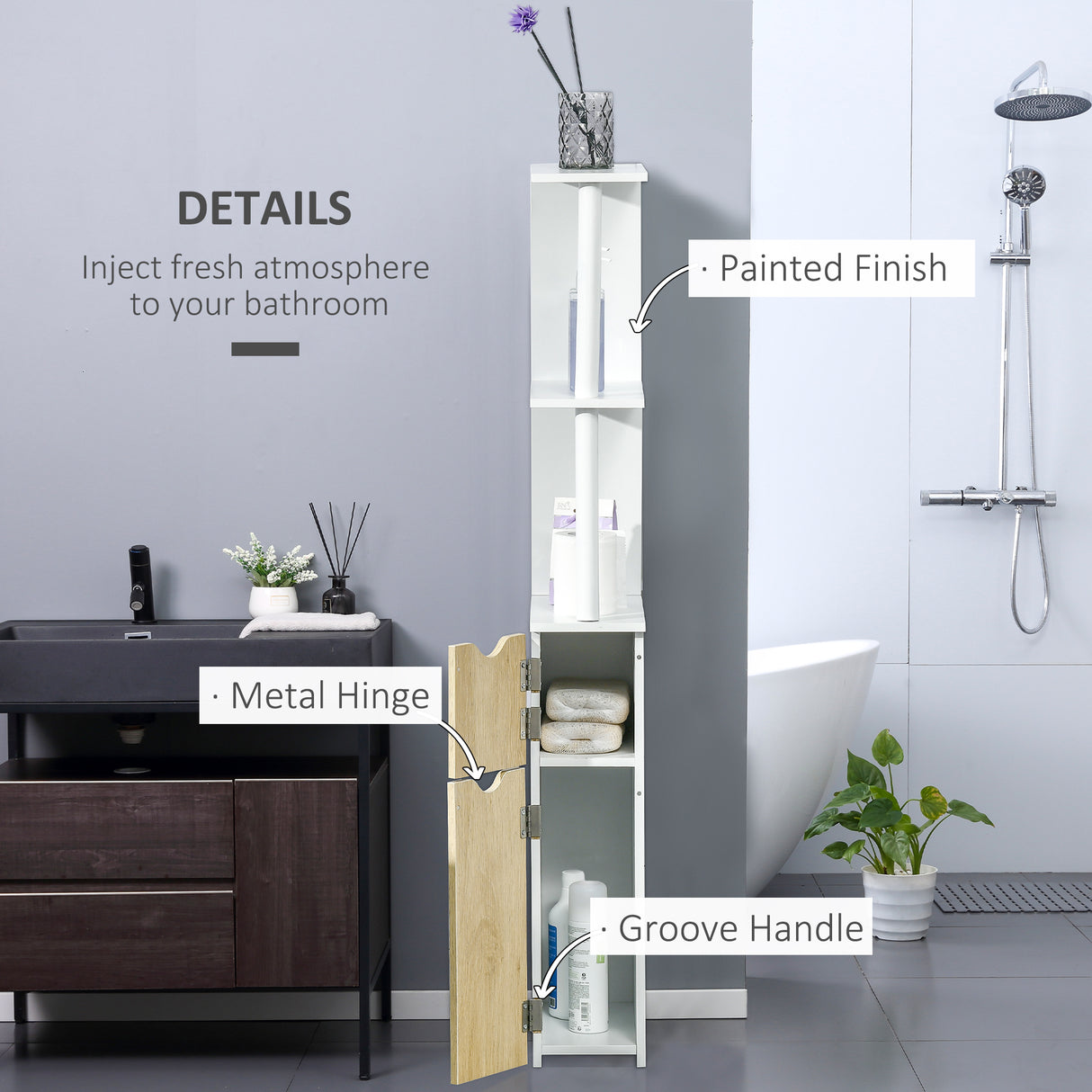 easycomfort easycomfort colonna bagno con 2 ripiani e 2 armadietti mobile alto salvaspazio 15 2x29 8x118 cm bianco e color legno