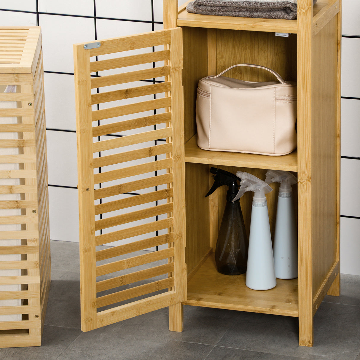 easycomfort easycomfort armadietto bagno in bambu con 2 ripiani aperti e armadietto a 2 livelli 32 9x29 9x120 cm