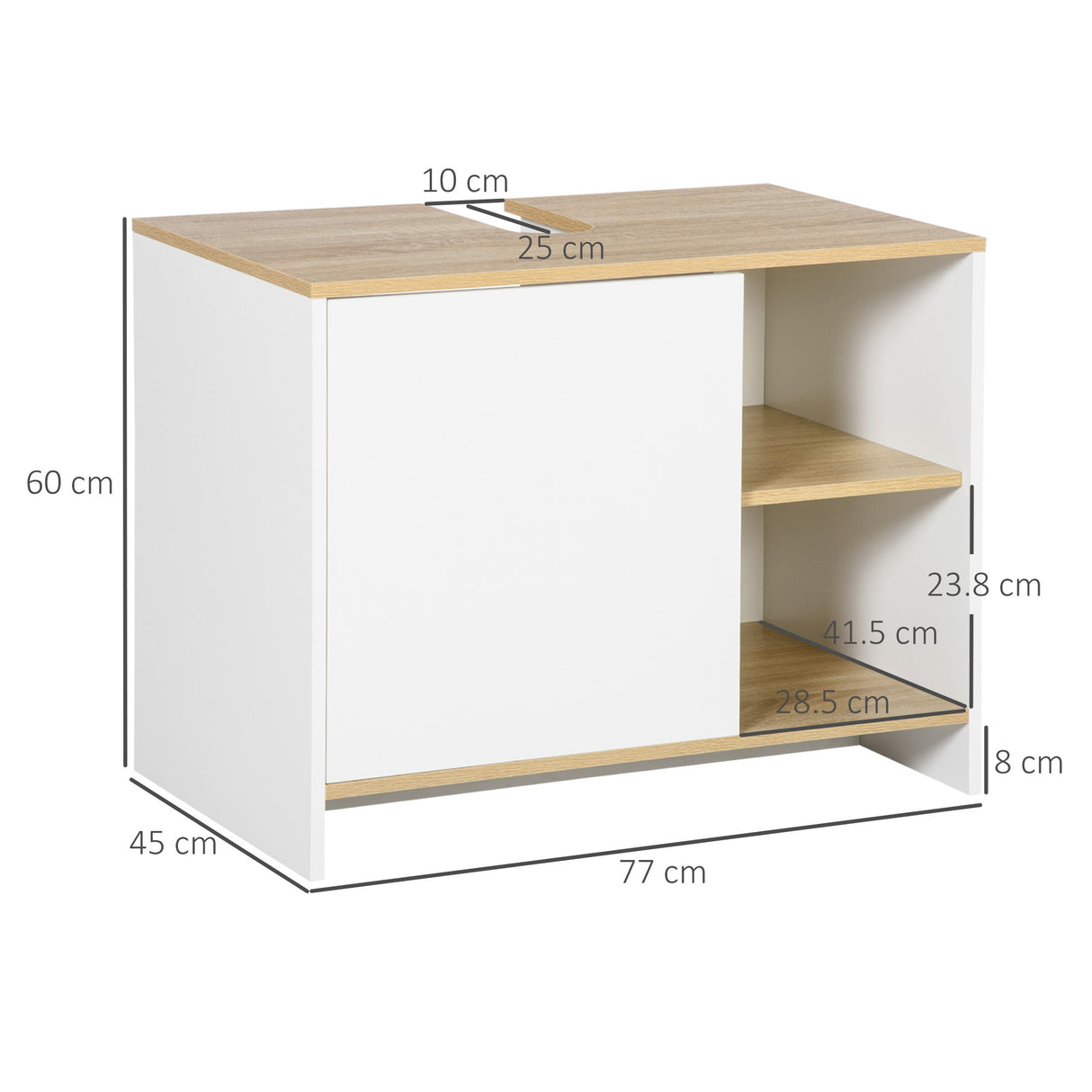 easycomfort easycomfort mobile bagno sottolavabo con armadietto e 2 mensole in legno truciolare 77 x 45 x 60cm bianco e color legno