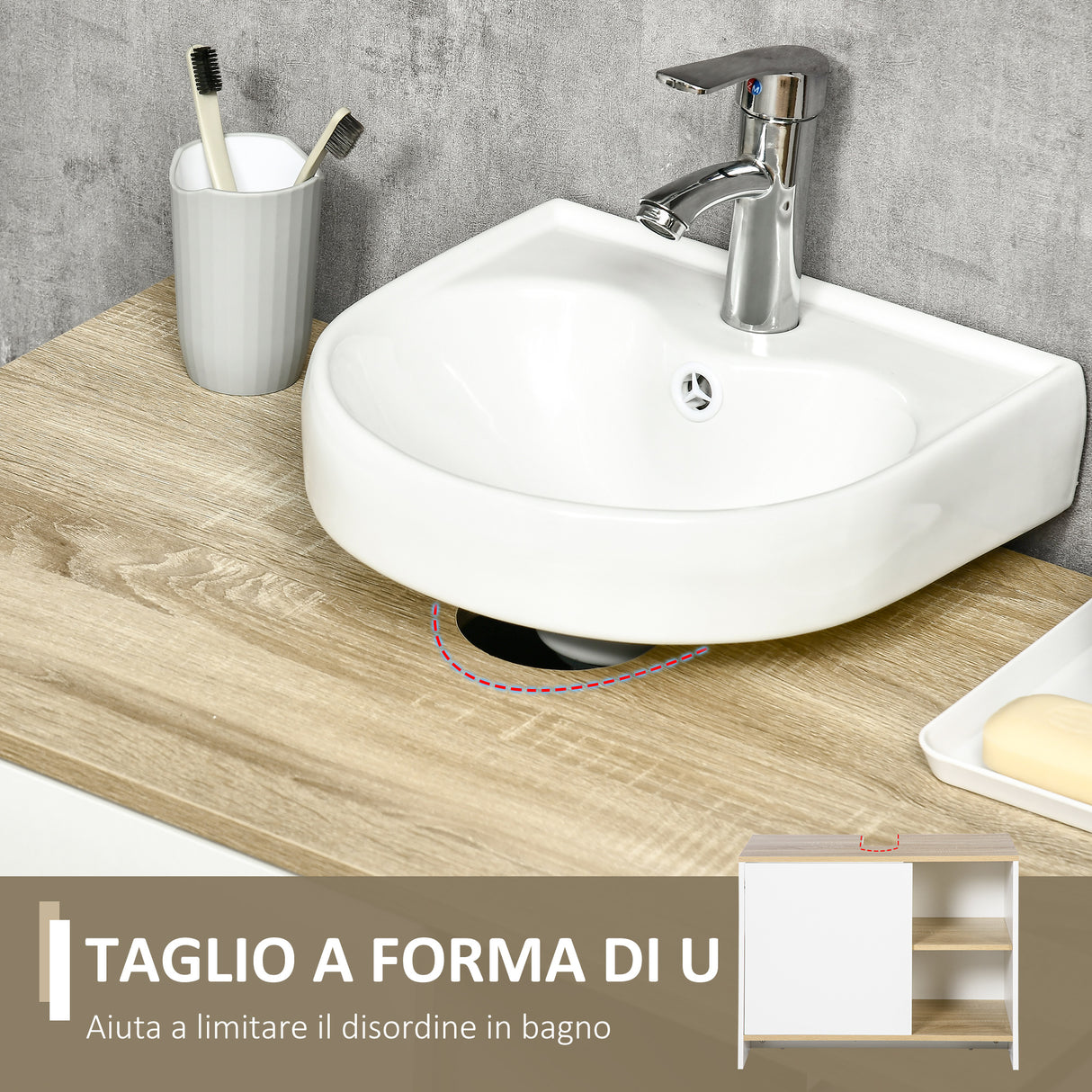 easycomfort easycomfort mobile bagno sottolavabo con armadietto e 2 mensole in legno truciolare 77 x 45 x 60cm bianco e color legno