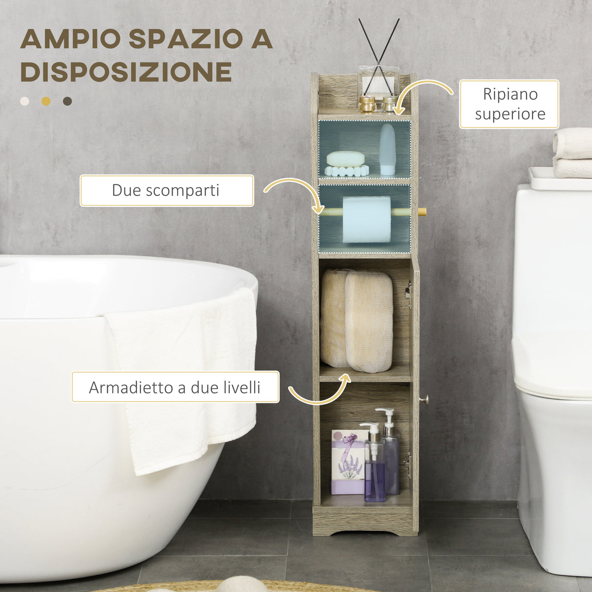 easycomfort easycomfort mobile bagno in truciolato con 2 ripiani e armadietto a 2 livelli 23x18x100cm grigio