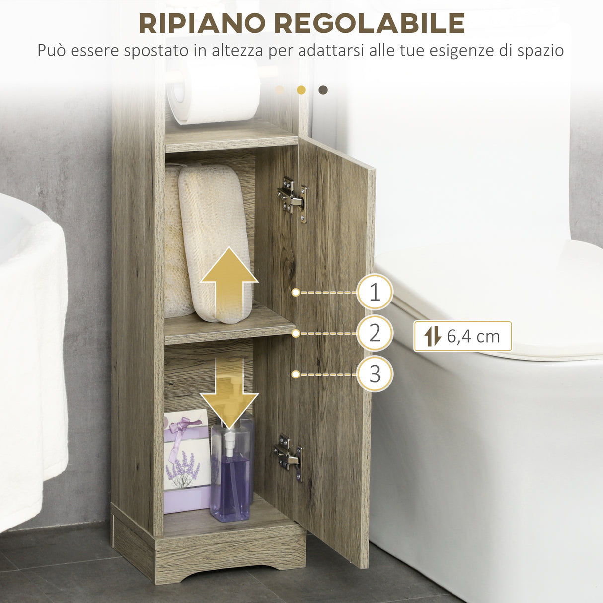 easycomfort easycomfort mobile bagno in truciolato con 2 ripiani e armadietto a 2 livelli 23x18x100cm grigio