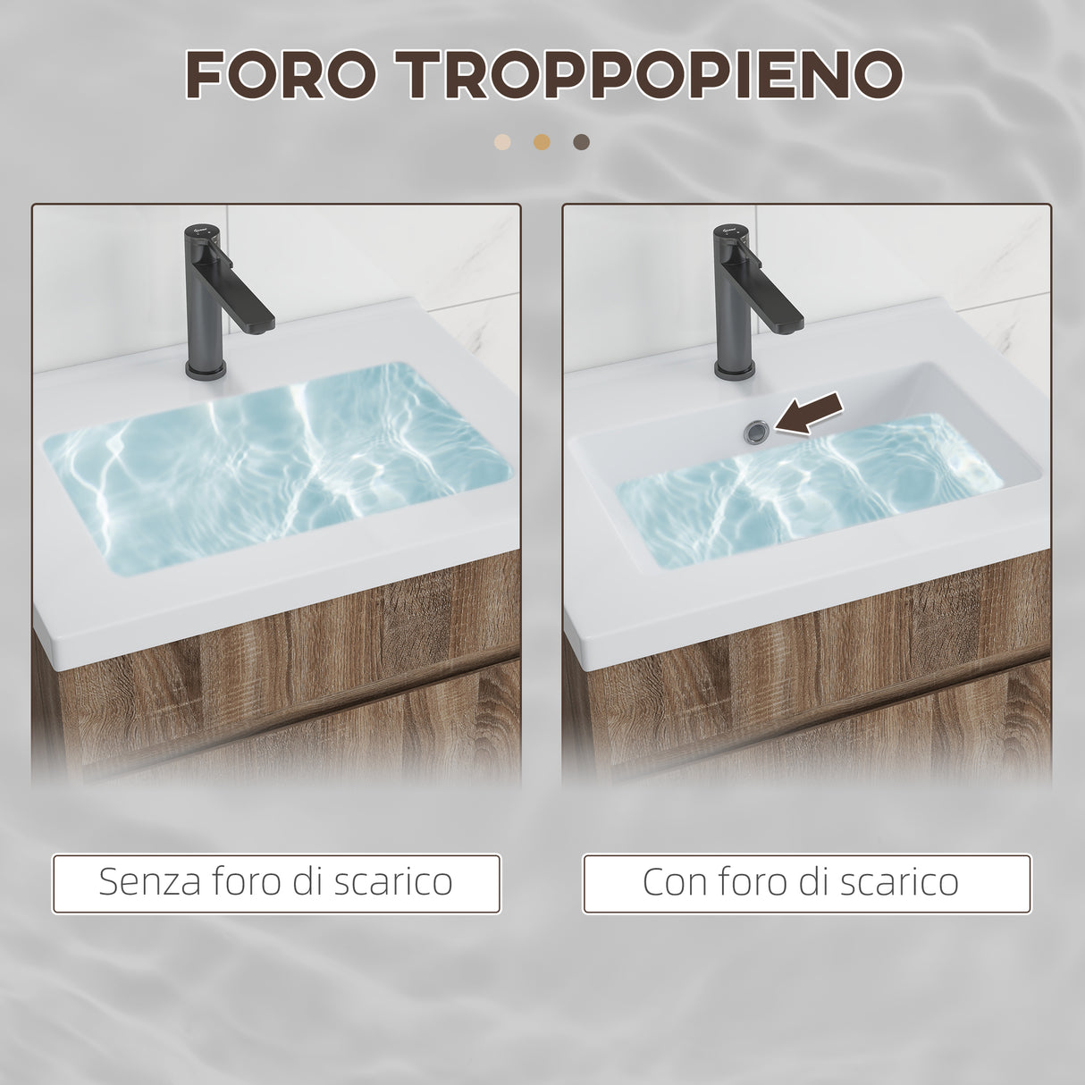 easycomfort easycomfort mobile lavabo da 60cm con cassetto in legno e lavandino in ceramica marrone chiaro