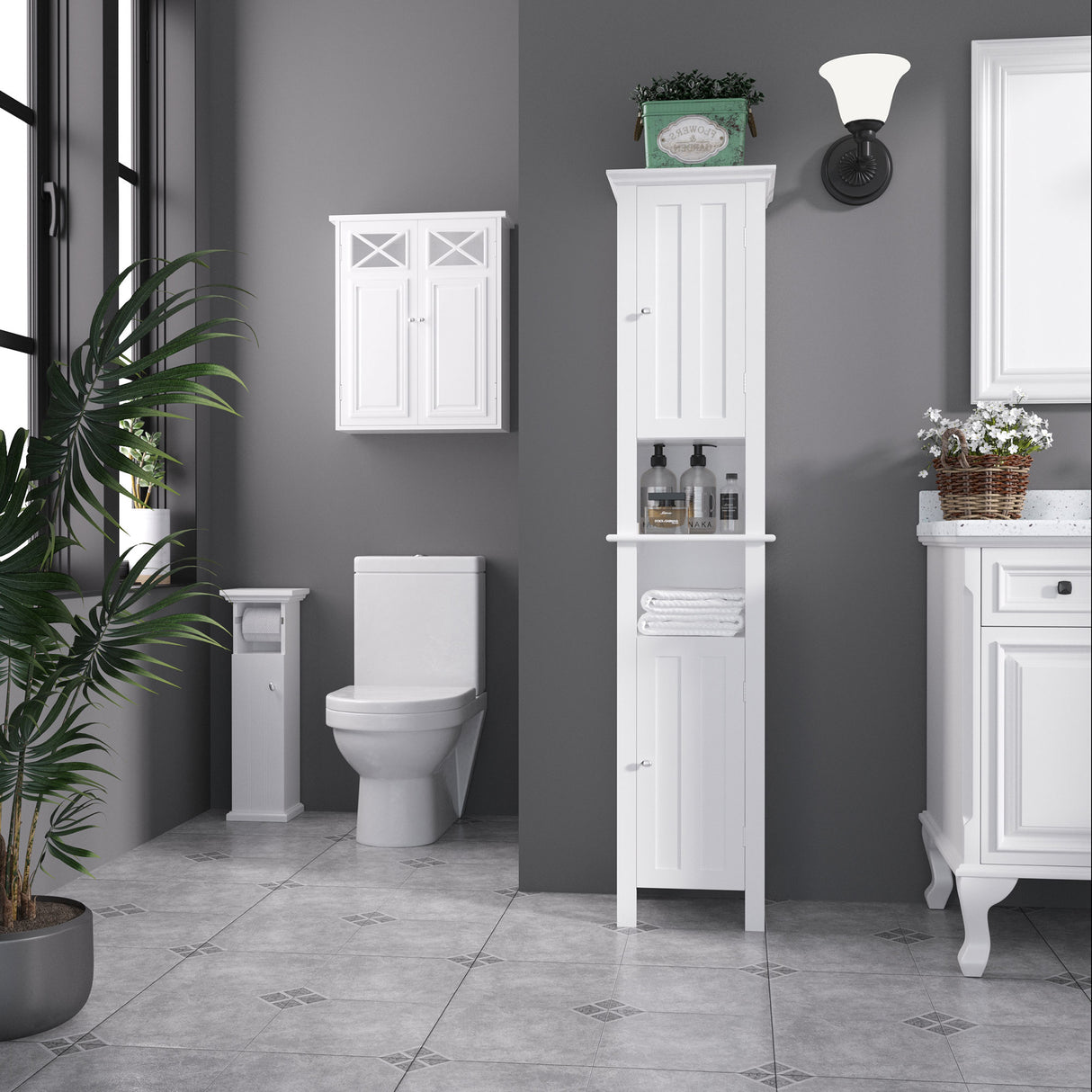 easycomfort easycomfort mobile bagno con porta carta igienica e armadietto in legno mdf 21 5x17 8x66 5cm bianco