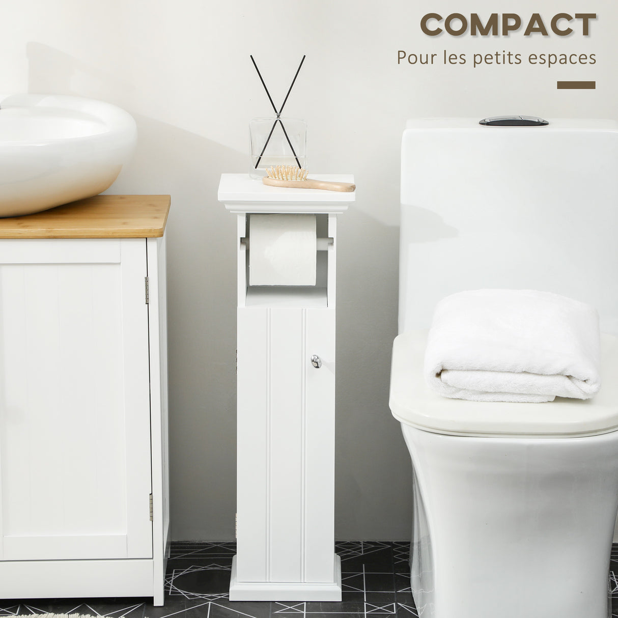 easycomfort easycomfort mobile bagno con porta carta igienica e armadietto in legno mdf 21 5x17 8x66 5cm bianco