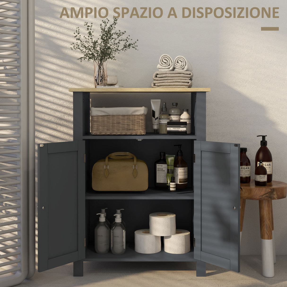 easycomfort easycomfort mobiletto bagno a 3 ripiani in mdf e truciolato con ripiano interno regolabile 60x30x80 5 cm