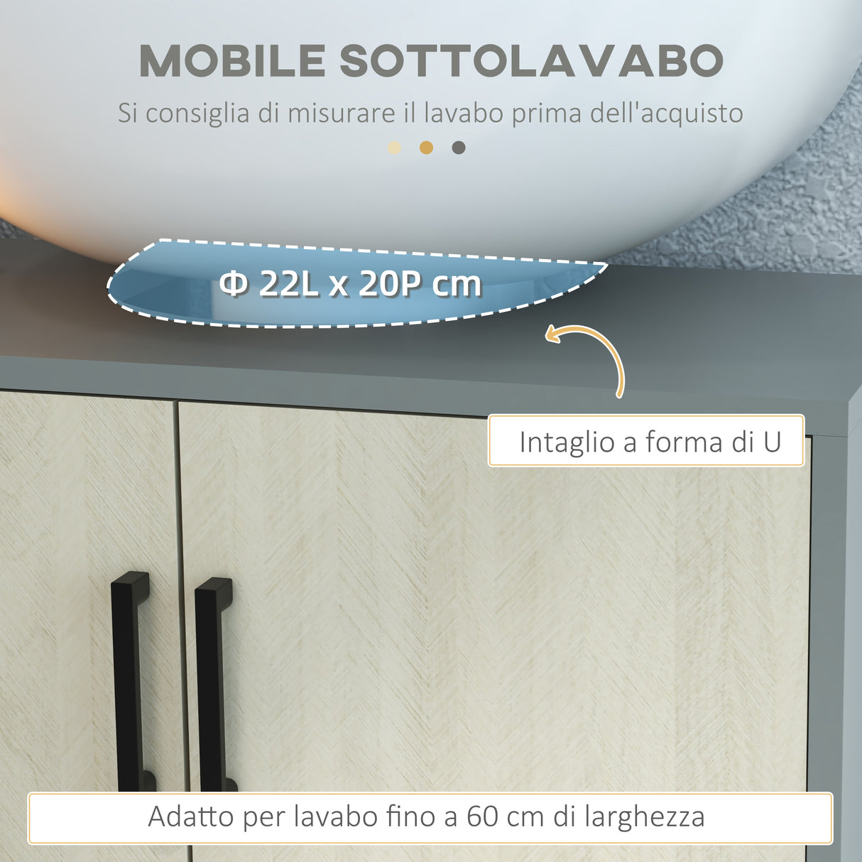 easycomfort easycomfort mobile bagno sottolavabo con doppia anta e ripiano in truciolato 60x30x60cm grigio e color quercia