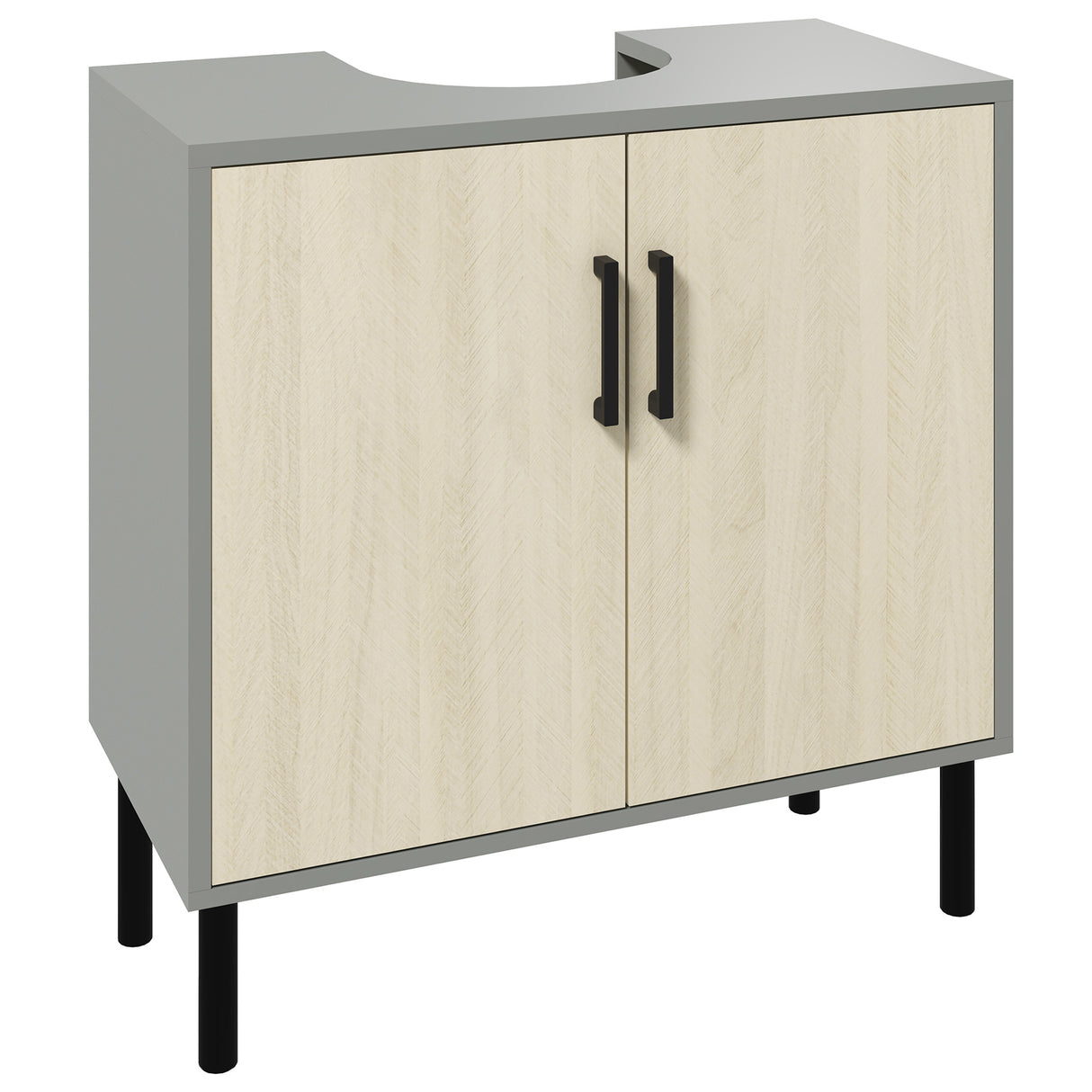 easycomfort easycomfort mobile bagno sottolavabo con doppia anta e ripiano in truciolato 60x30x60cm grigio e color quercia