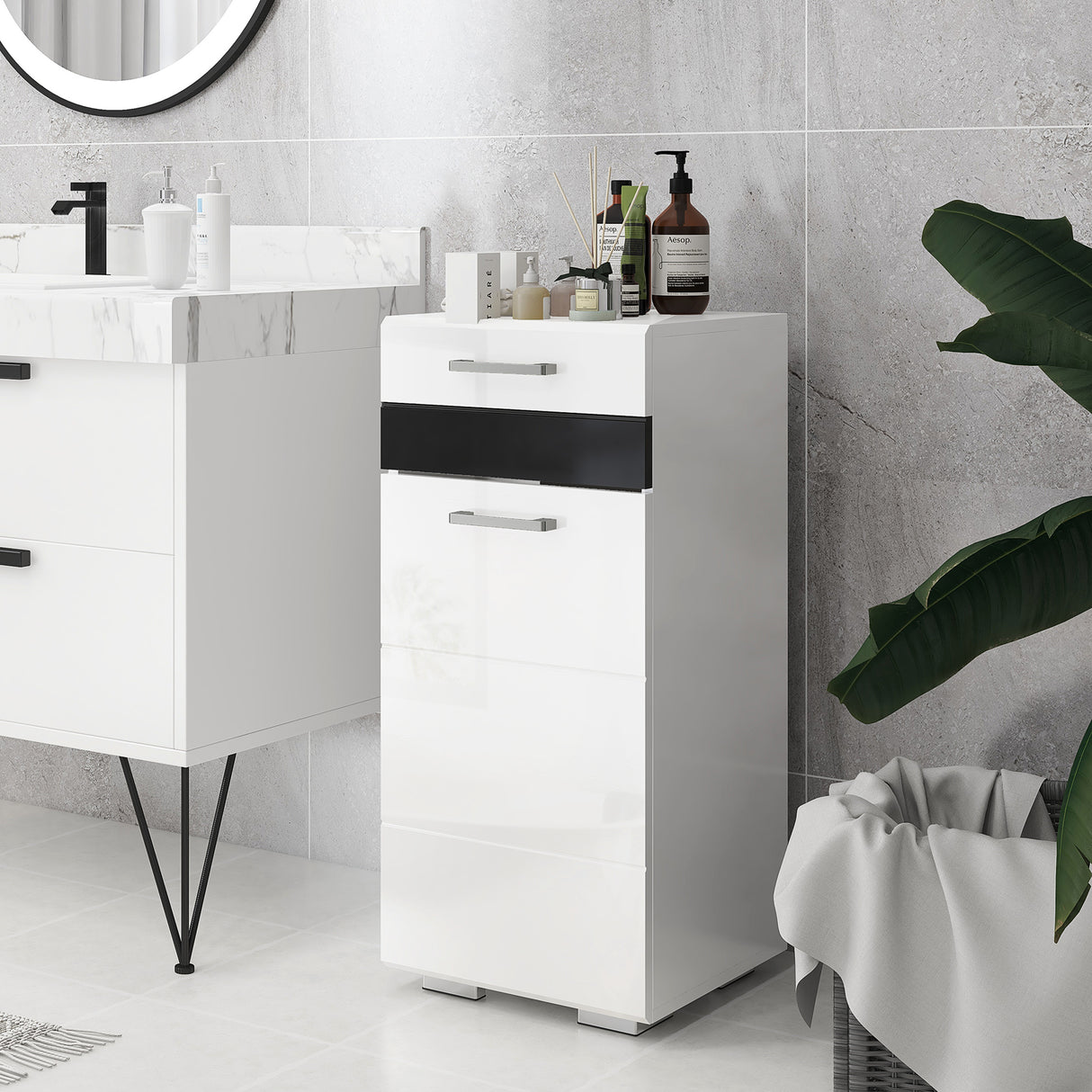 easycomfort easycomfort mobiletto bagno in mdf con cassetto e armadietto con ripiano interno regolabile 37x32 5x79 cm bianco
