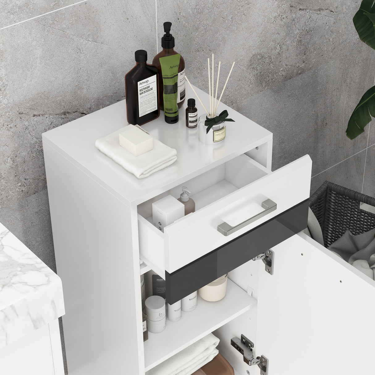easycomfort easycomfort mobiletto bagno in mdf con cassetto e armadietto con ripiano interno regolabile 37x32 5x79 cm bianco