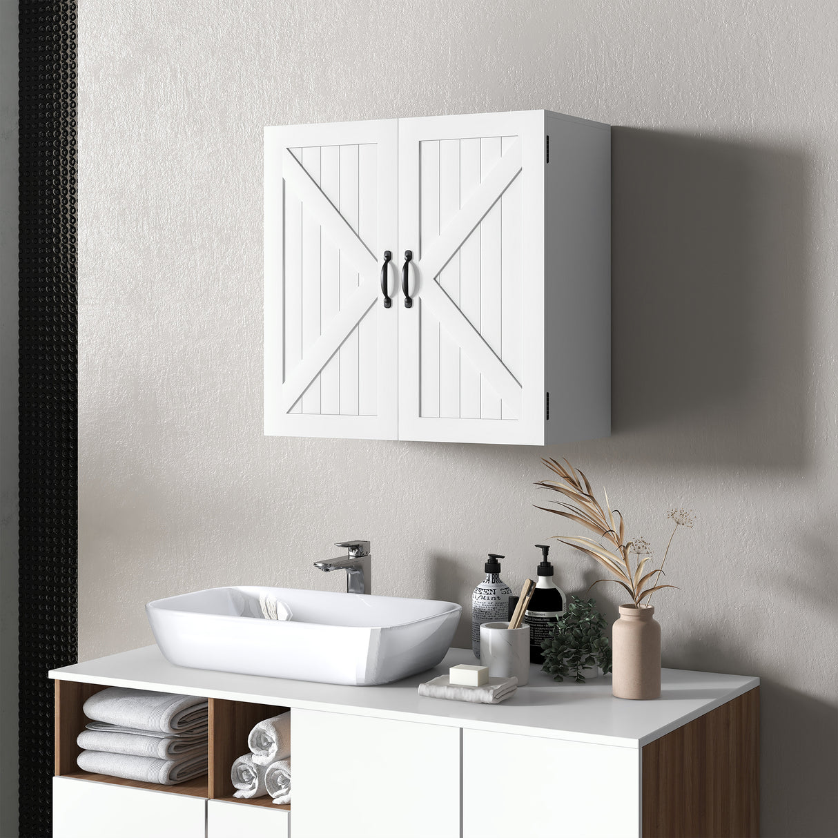 easycomfort easycomfort armadietto pensile bagno in legno stile country con ripiano regolabile 60x30x60cm bianco