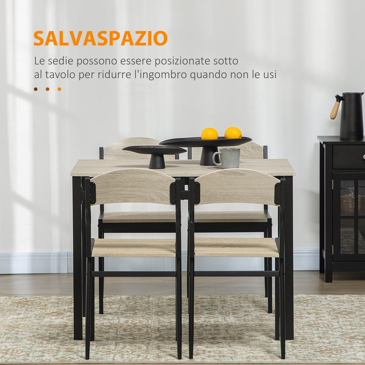easycomfort easycomfort set da pranzo con tavolo rettangolare e 4 sedie in acciaio e mdf nero e rovere