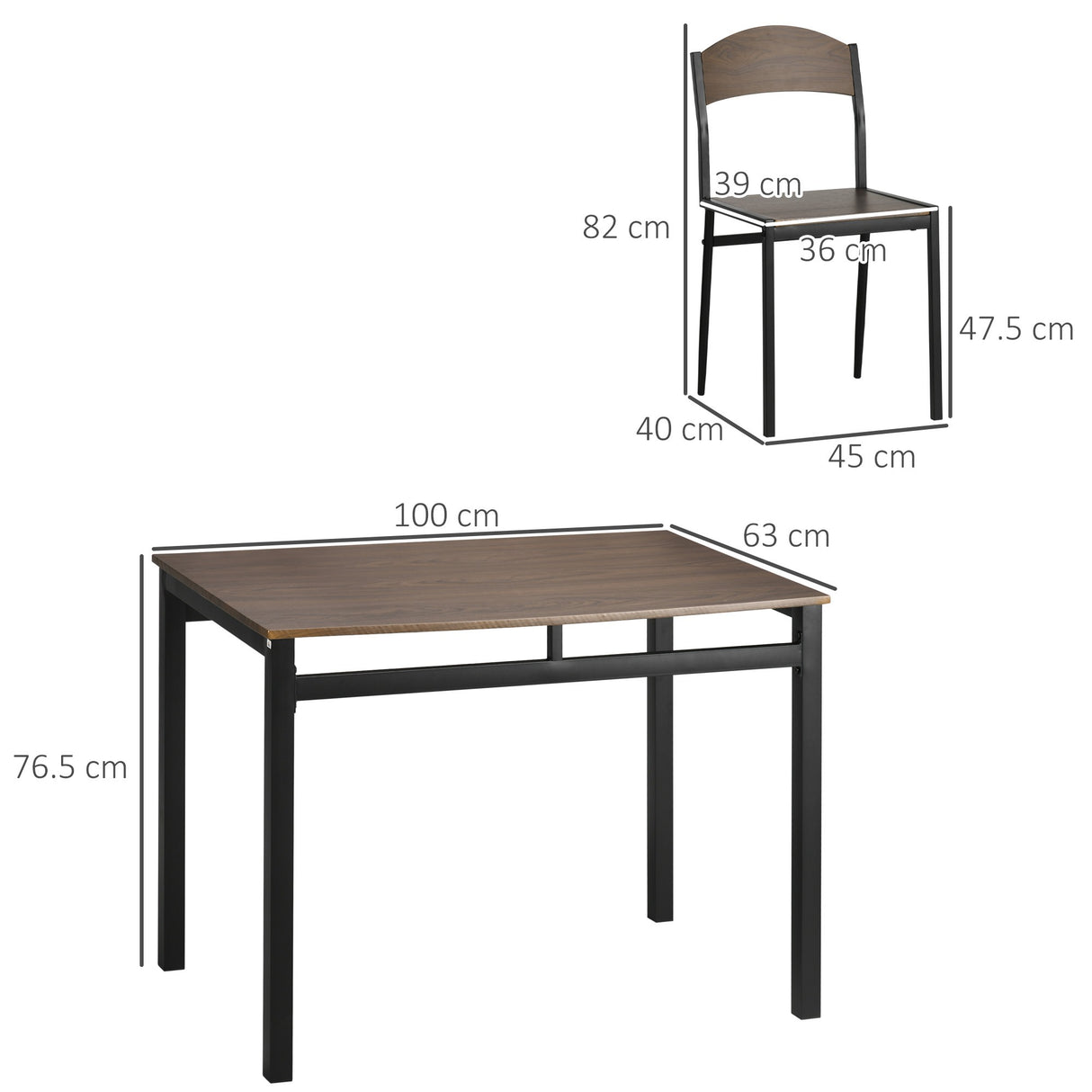 easycomfort easycomfort set da pranzo da 5 pezzi con 1 tavolo rettangolare 100x63x76 5 cm e 4 sedie 45x40x82 cm in acciaio e mdf