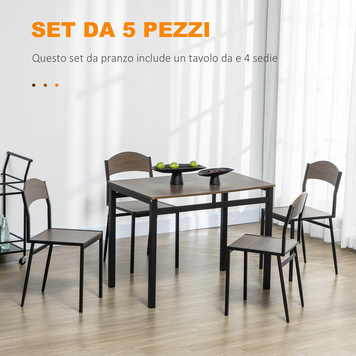 easycomfort easycomfort set da pranzo da 5 pezzi con 1 tavolo rettangolare 100x63x76 5 cm e 4 sedie 45x40x82 cm in acciaio e mdf