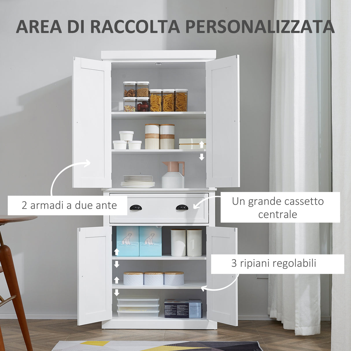 easycomfort easycomfort mobile cucina con armadietto superiore e inferiore e cassetto centrale in legno 76x40 5x184 cm bianco