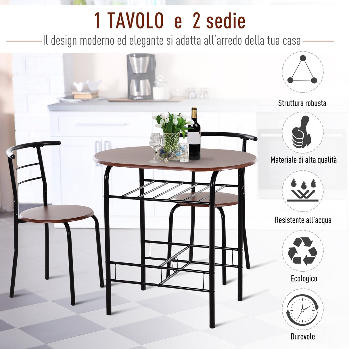easycomfort easycomfort set tavolo moderno con 2 sedie per sala da pranzo set 3 pezzi mobili salvaspazio da cucina balcone ristorante o bar marrone e nero ean 8054111847506
