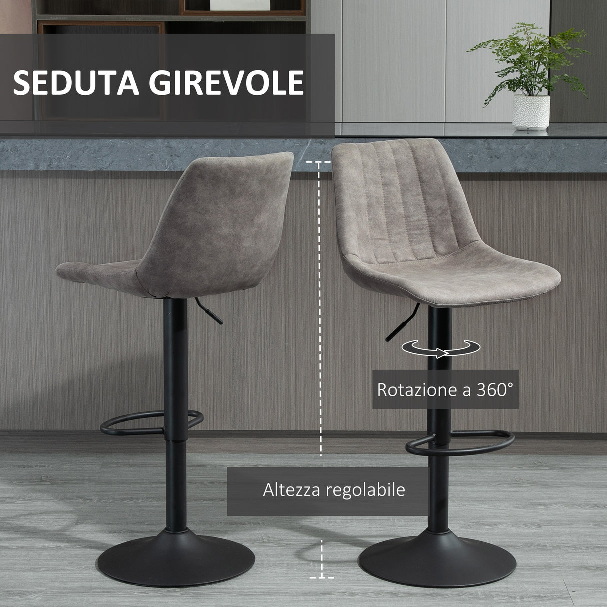 easycomfort easycomfort set 2 sgabelli da bar con schienale poggiapiedi e altezza regolabile stile industriale grigio