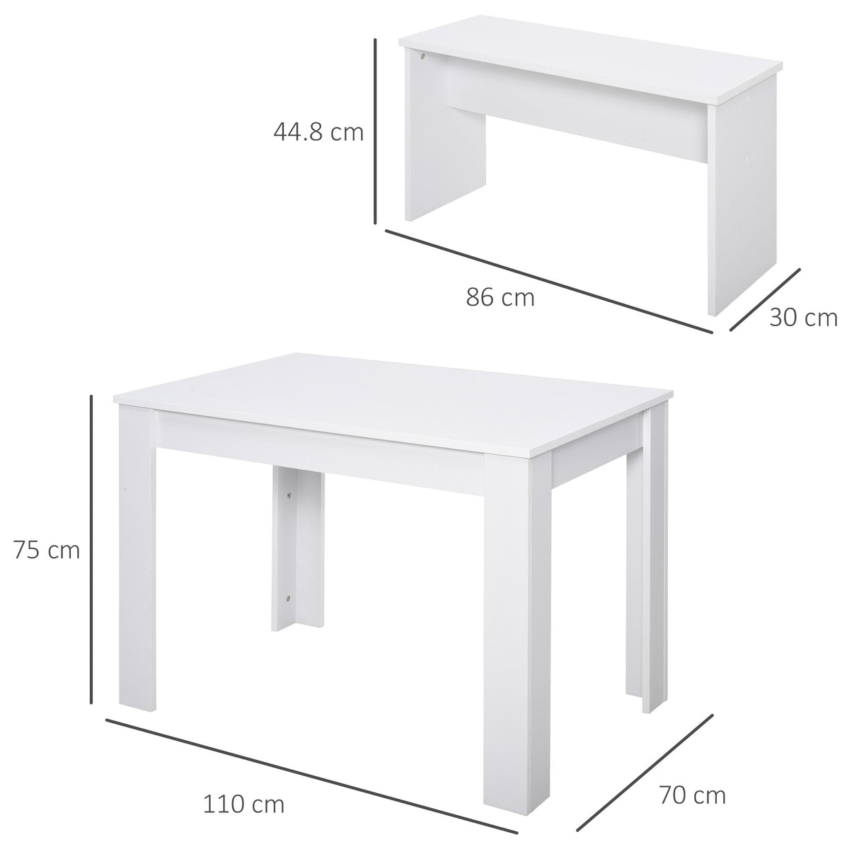 easycomfort easycomfort set 3 pezzi tavolo con 2 panche per cucina bar o sala da pranzo moderna in legno bianco 2 posti 110x70x75cm