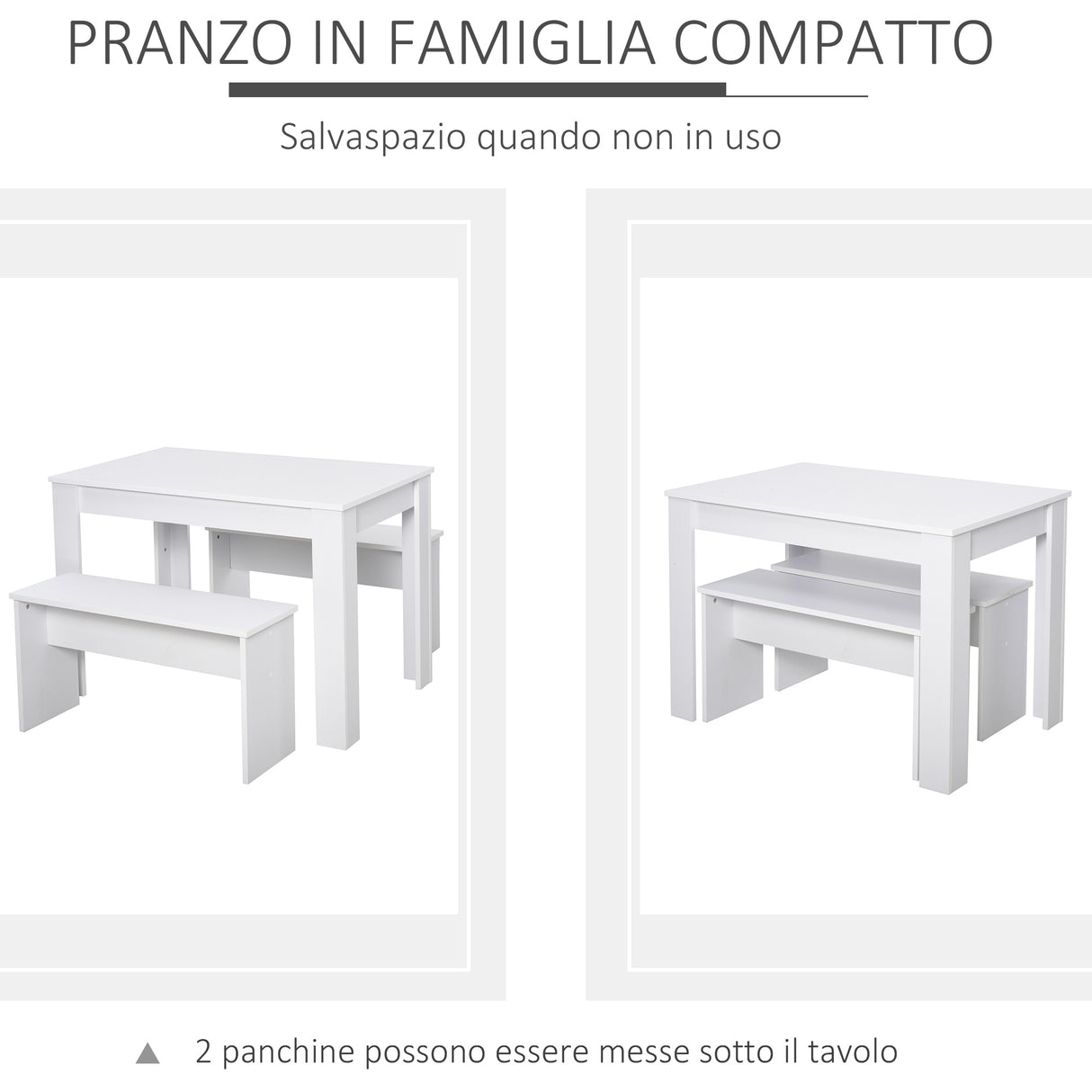 easycomfort easycomfort set 3 pezzi tavolo con 2 panche per cucina bar o sala da pranzo moderna in legno bianco 2 posti 110x70x75cm