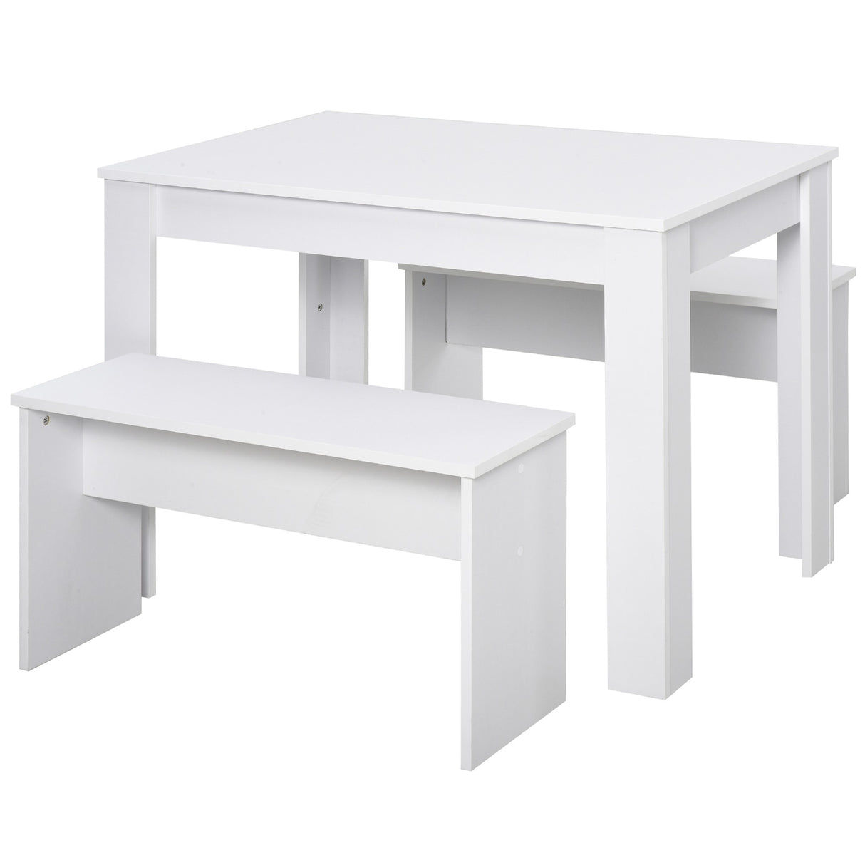 easycomfort easycomfort set 3 pezzi tavolo con 2 panche per cucina bar o sala da pranzo moderna in legno bianco 2 posti 110x70x75cm