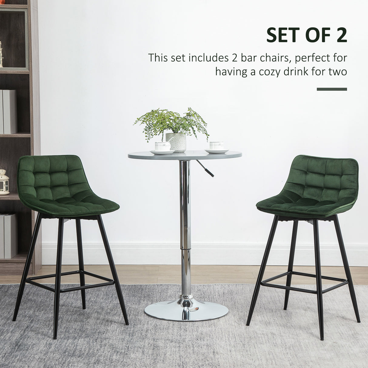 easycomfort easycomfort set 2 sgabelli da bar con schienale e poggiapiedi stile nordico in metallo e velluto verde 45x47x84cm
