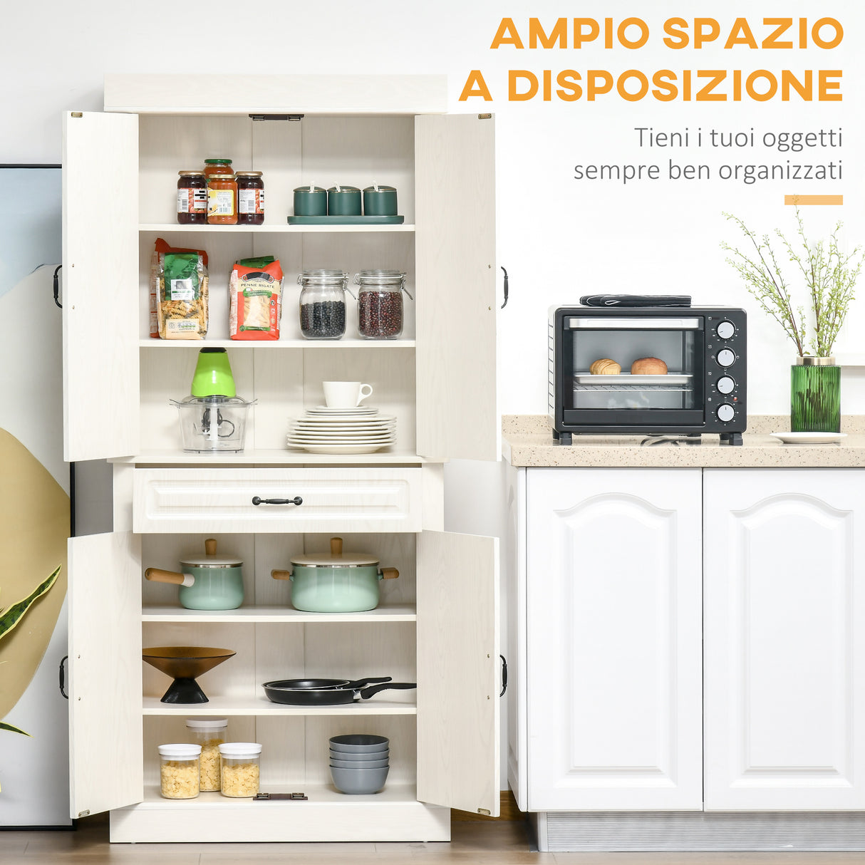 easycomfort easycomfort credenza cucina con 2 armadietti e cassetto in stile coloniale 80x35x180cm bianco
