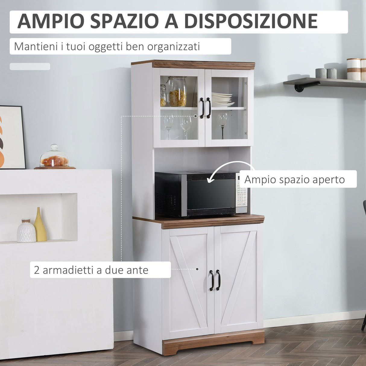 easycomfort easycomfort dispensa cucina in mdf con armadietto superiore e inferiore a 2 ante e piano di lavoro 72x40x178 cm