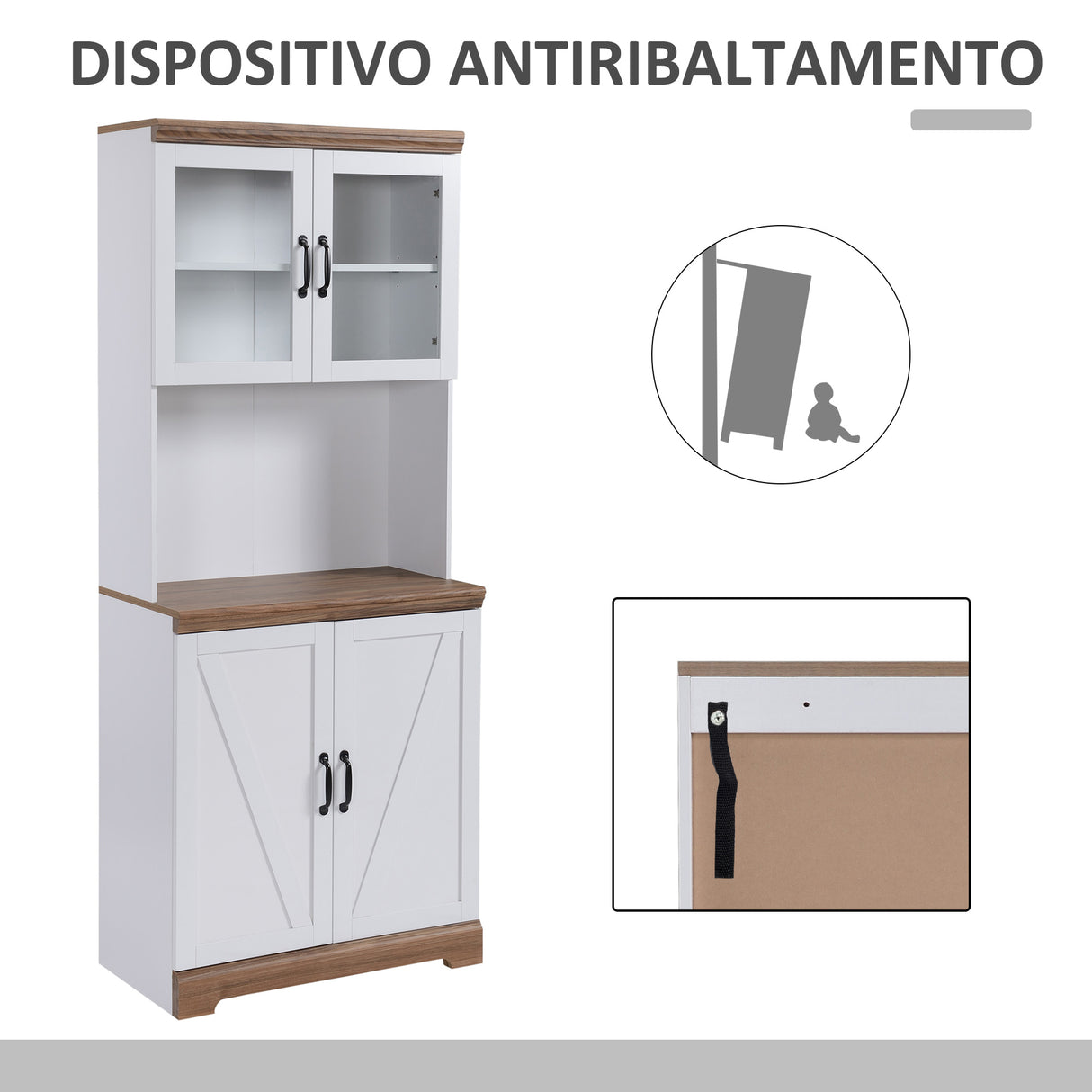 easycomfort easycomfort dispensa cucina in mdf con armadietto superiore e inferiore a 2 ante e piano di lavoro 72x40x178 cm