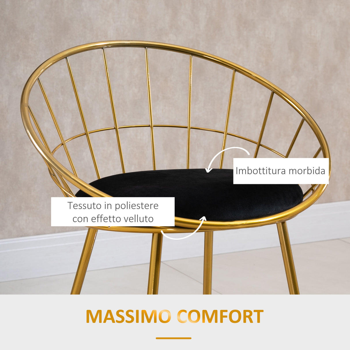 easycomfort easycomfort set 2 sgabelli da bar alti con schienale e poggiapiedi per salotto o cucina stile moderno cuscino in velluto e struttura in metallo 52 5x47x97cm nero e oro