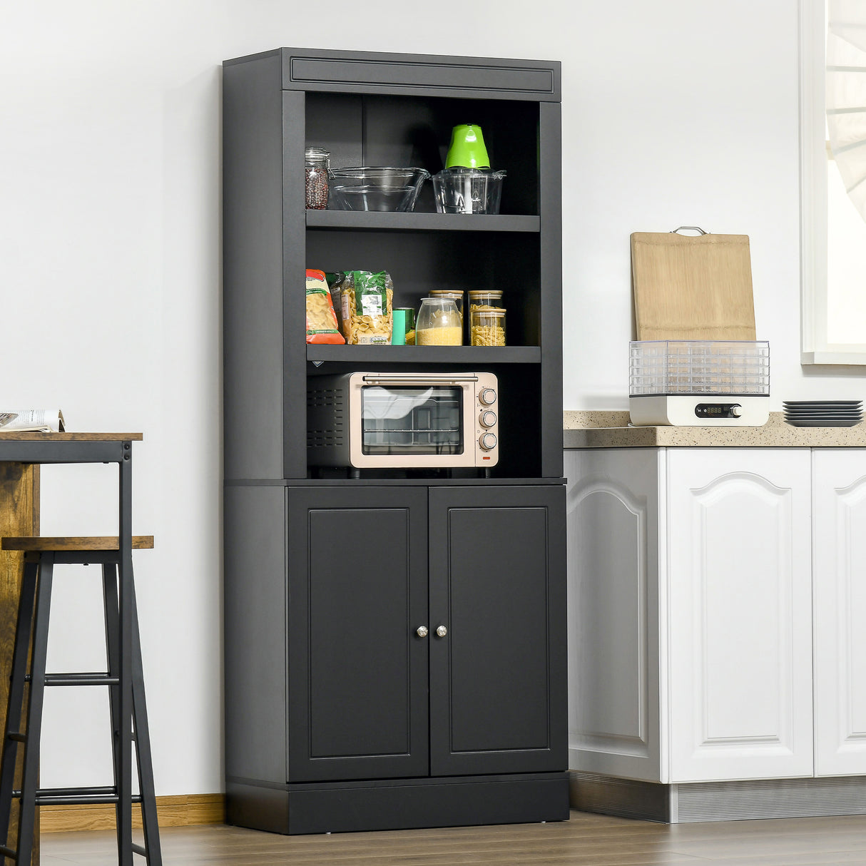 easycomfort easycomfort credenza cucina in legno con ripiani e armadietto 2 ante con mensole regolabili 74 6x35 5x182 5cm