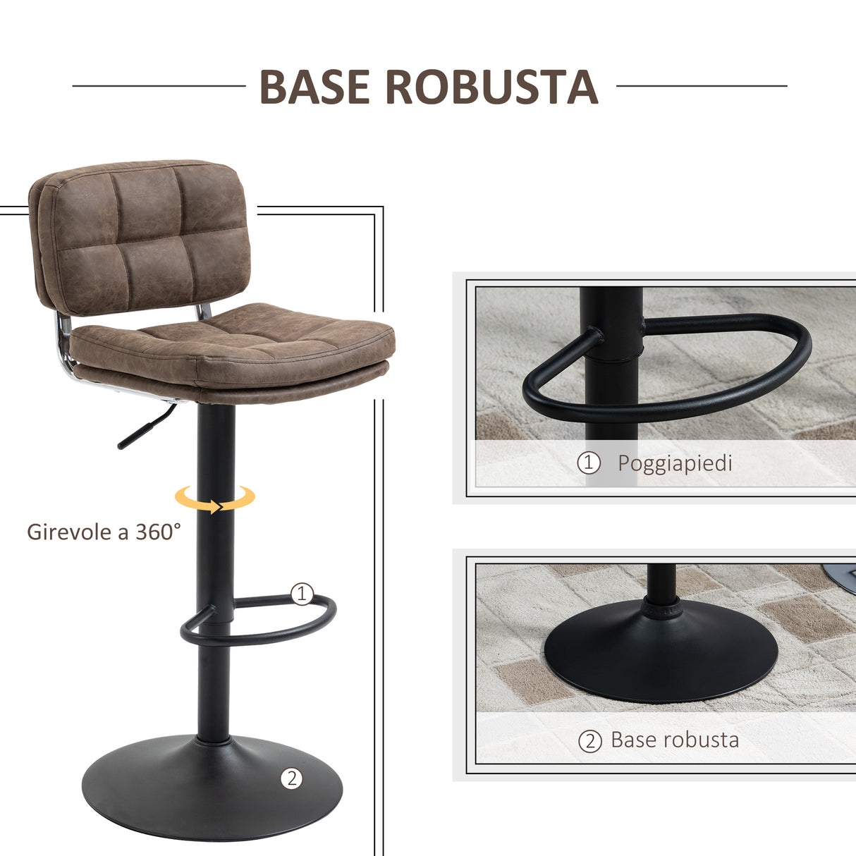 easycomfort easycomfort set 2 sgabelli bar moderni e girevoli con schienale e poggiapiedi sgabelli da cucina con altezza regolabile rivestimento pelle pu e imbottitura 41 5x45x85 107cm