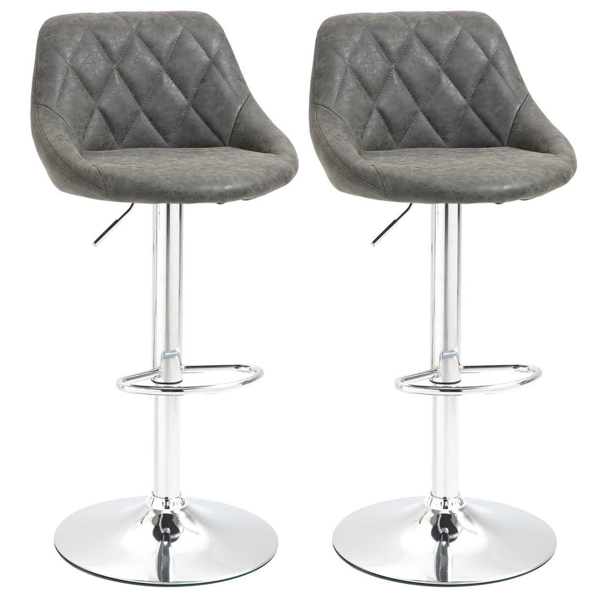 easycomfort easycomfort set 2 sgabelli da bar con altezza regolabile base in metallo e seduta finta pelle sgabelli alti moderni girevoli con schienale e poggiapiedi 46x48x83 104cm grigio scuro