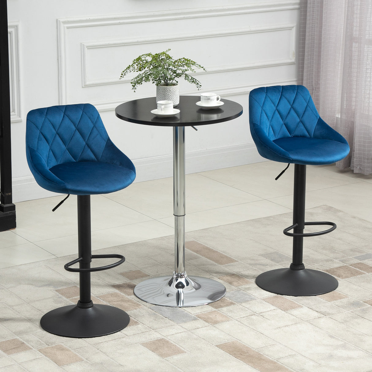 easycomfort easycomfort set 2 sgabelli da bar altezza regolabile con base in metallo e seduta in velluto sgabelli moderni con schienale e poggiapiedi 46x48x83 104cm blu