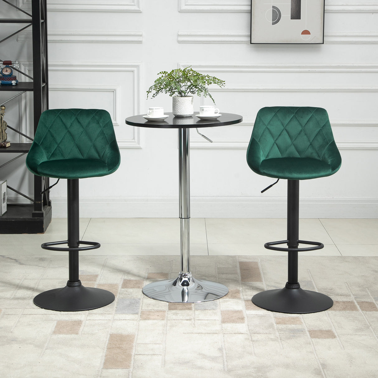 easycomfort easycomfort set 2 sgabelli da bar altezza regolabile con base in metallo e seduta in velluto sgabelli moderni con schienale e poggiapiedi 46x48x83 104 cm verde