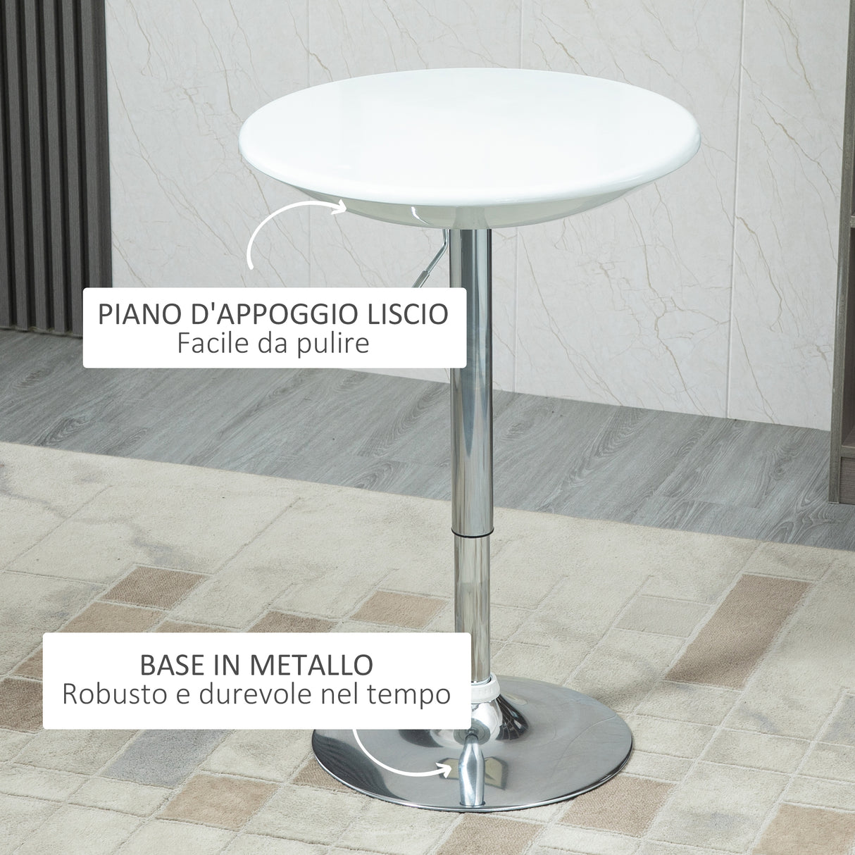 easycomfort easycomfort tavolo rotondo da bar con piano girevole altezza regolabile con leva a gas e base bianco