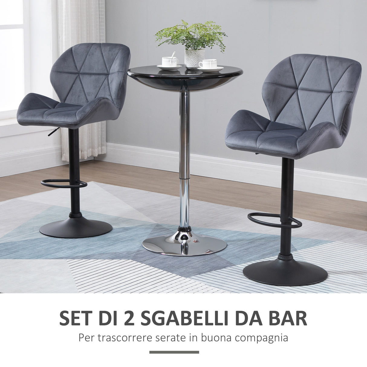 easycomfort easycomfort set 2 sgabelli da bar con altezza regolabile base in metallo seduta in velluto sgabelli cucina alti girevole con schienale e poggiapiedi 51 5x57 5x93 114 5cm grigio