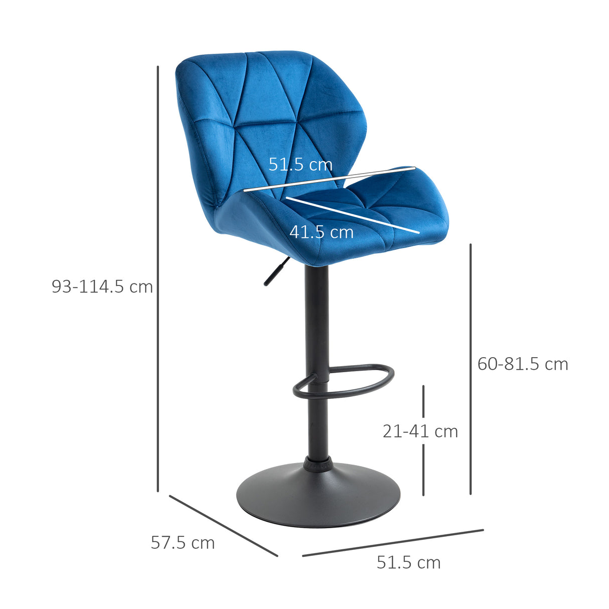 easycomfort easycomfort set 2 sgabelli da bar girevoli con altezza regolabile rivestimento velluto e base rotonda 51 5x57 5x93 114 5cm blu
