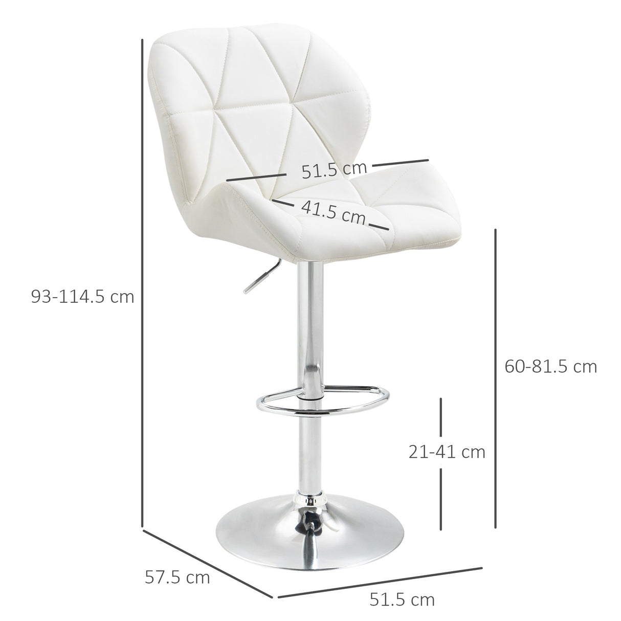 easycomfort easycomfort set 2 sgabelli da bar con altezza regolabile base in metallo e seduta in pelle pu sgabelli con schienale e poggiapiedi 51 5x57 5x93 114 5cm bianco