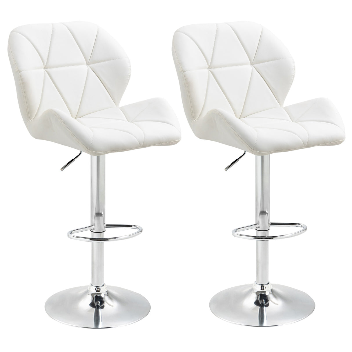 easycomfort easycomfort set 2 sgabelli da bar con altezza regolabile base in metallo e seduta in pelle pu sgabelli con schienale e poggiapiedi 51 5x57 5x93 114 5cm bianco