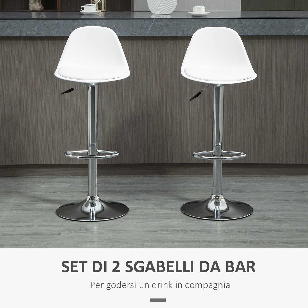 easycomfort easycomfort set 2 sgabelli da bar girevoli con schienale poggiapiedi e altezza regolabile 38x42x82 104cm bianco