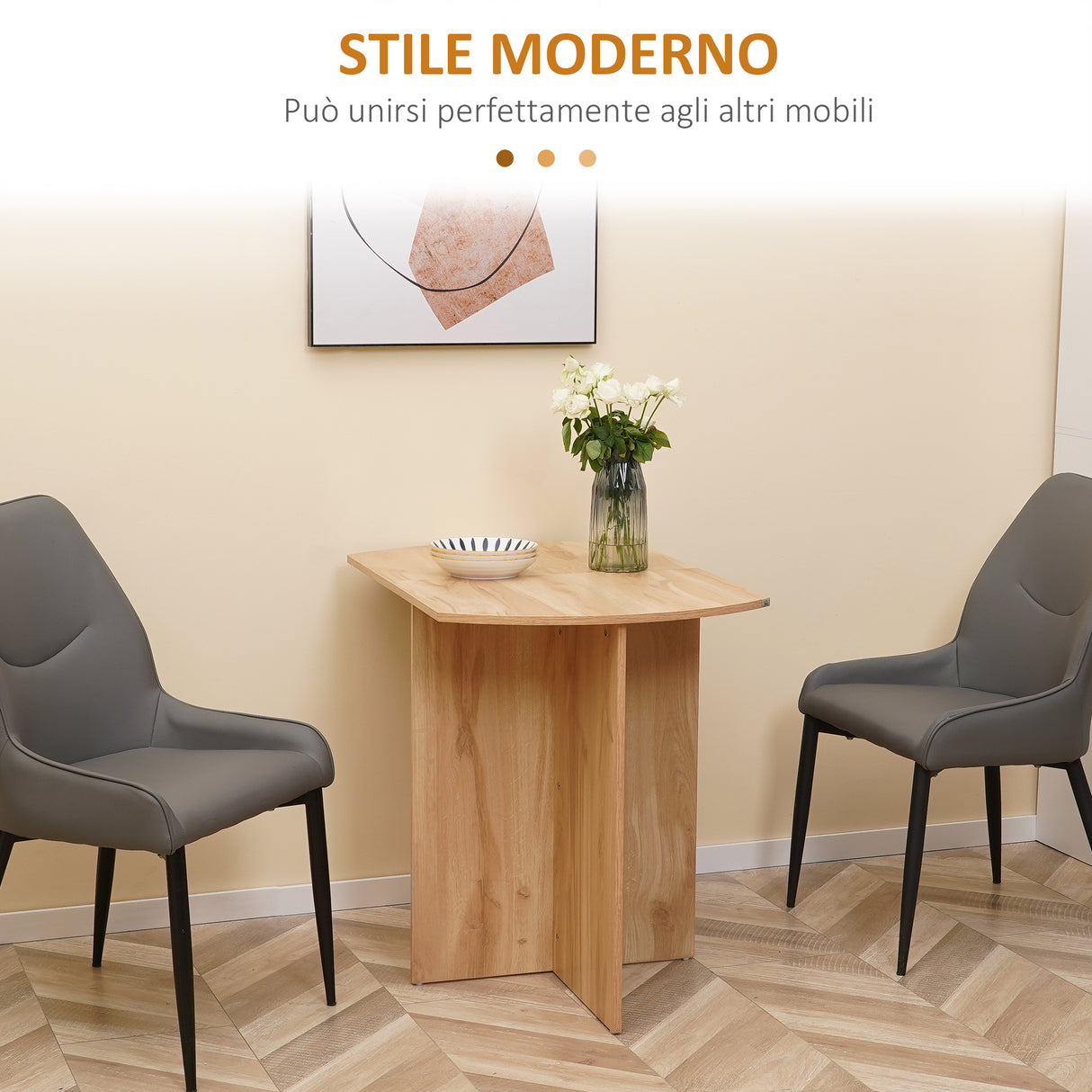 easycomfort easycomfort tavolo da pranzo pieghevole salvaspazio in legno 90x60x74cm quercia