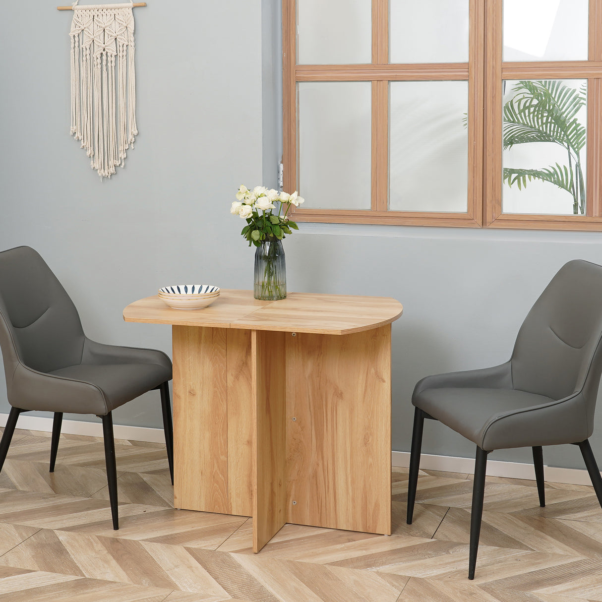 easycomfort easycomfort tavolo da pranzo pieghevole salvaspazio in legno 90x60x74cm quercia