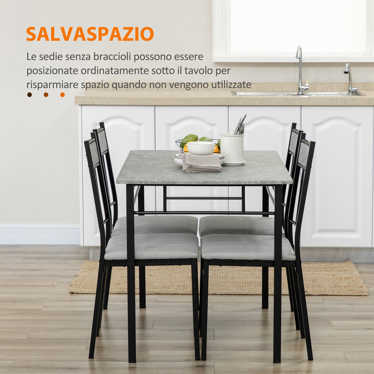 easycomfort easycomfort set tavolo e sedie 5pz tavolo da pranzo rettangolare in metallo e mdf e 4 sedie da pranzo grigio e nero