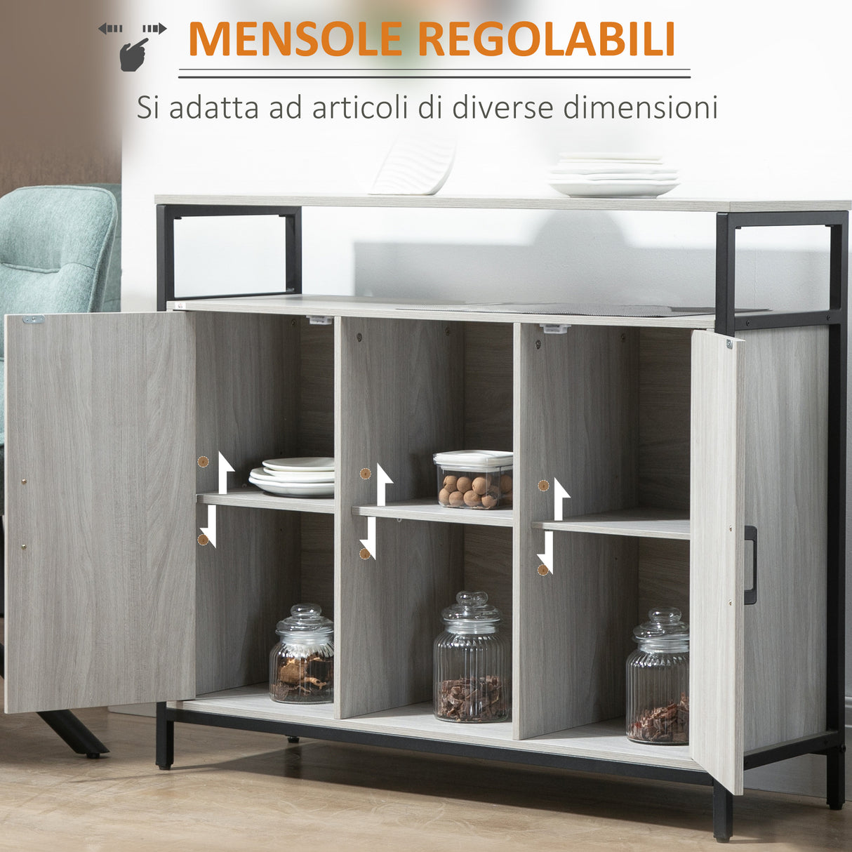 easycomfort easycomfort credenza moderna in legno con 2 armadietti e ripiani mobile cucina e per ingresso grigio chiaro 100x34x87 2cm