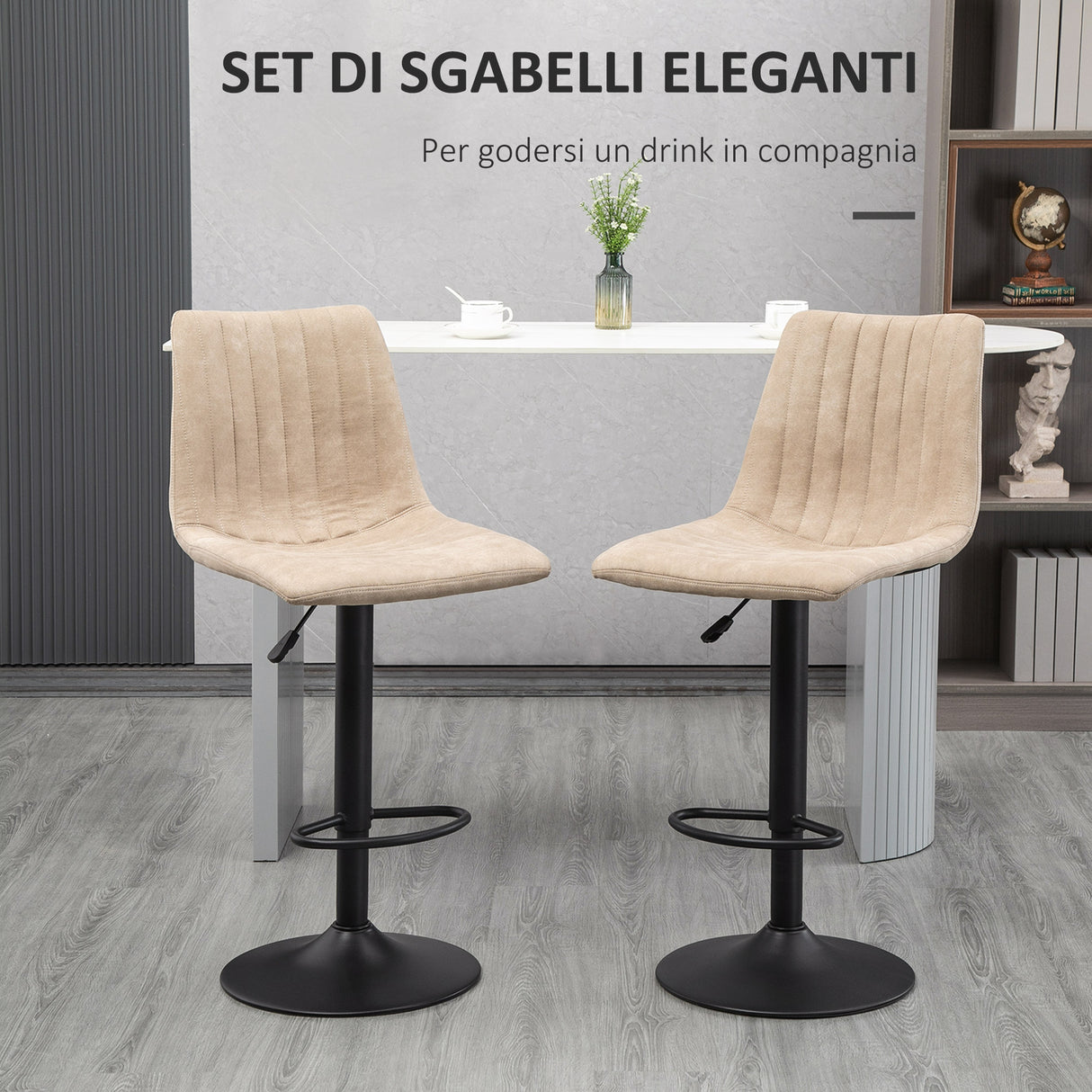easycomfort easycomfort sgabelli da bar set 2 pezzi ad altezza regolabile in acciaio e poliestere 47 5x57 5x95 116 cm marrone