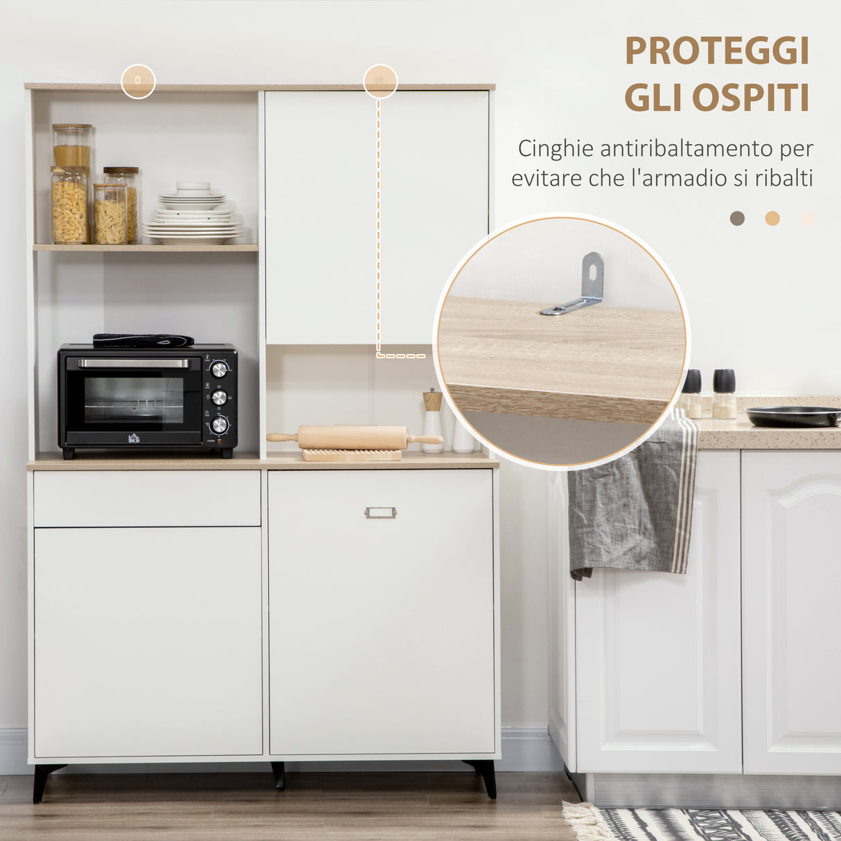 easycomfort easycomfort dispensa cucina in truciolato e mdf con ripiani aperti armadietti e cassetto 119x41x180 cm bianco