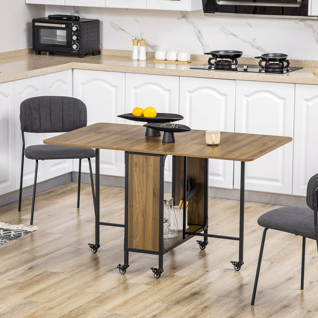 easycomfort easycomfort tavolo pieghevole con 6 ruote e mensola stile industriale in legno e metallo marrone chiaro