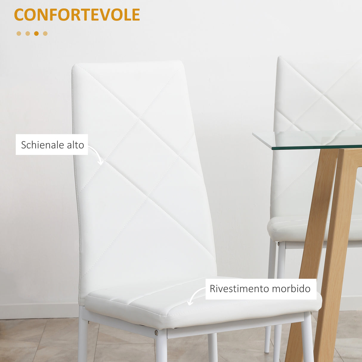 easycomfort easycomfort set di 4 sedie da pranzo con schienale alto in finta pelle e acciaio 41x50x97cm bianco